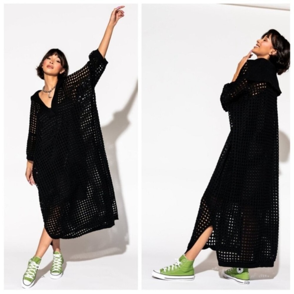 NEW Dressed in Lala Be Bold Oversized Knit Dress + Slip in Black Size S/M